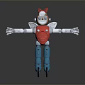 Game Movie Character Robot With Red Body Blue Legs Red Bow Silver Arms And Wings