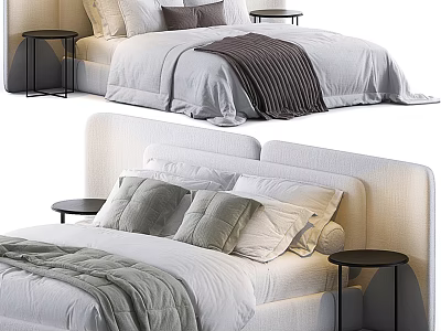Modern Double Bed Interior With Upholstered Frame Soft Pillows Cozy Blanket And Bedside Tables 3d model