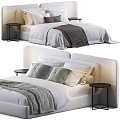 Modern Double Bed Interior With Upholstered Frame Soft Pillows Cozy Blanket And Bedside Tables