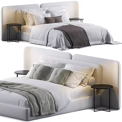 Modern Double Bed Interior With Upholstered Frame Soft Pillows Cozy Blanket And Bedside Tables 3d model