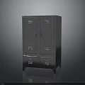 Black Metal Storage Cabinet With Double Doors And Lower Compartments