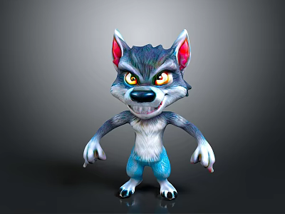 Cartoon Wolf Character With Vibrant Colors Red Ears And Blue Legs In Playful Pose 3d model