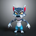 Cartoon Wolf Character With Vibrant Colors Red Ears And Blue Legs In Playful Pose