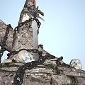 Enchanted Glowing Sword Embedded in Ancient Stone Surrounded by Heavy Chains and Luminous Skulls
