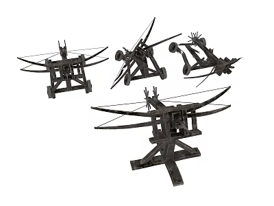 Multiple Historical Ancient Mechanical Crossbow Weapons With Different Wooden Warfare Designs 3d model