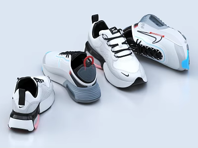 Stylish Modern Athletic Shoes Featuring White Black Gray Color Lightweight Comfortable Design and Breathable Upper 3d model