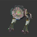 Futuristic Mechanical Creature With Circular Transparent Shell And Red Glowing Core
