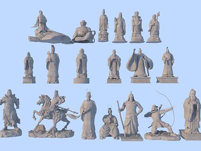 Ancient Male Statues in Various Poses Including Warriors and Historical Figures 3d model