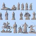 Ancient Male Statues in Various Poses Including Warriors and Historical Figures