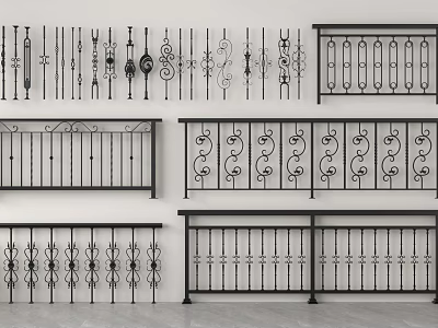 Assorted Decorative Iron Railings With Various Intricate Patterns And Design Styles 3d model