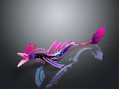 Modern Commercial Equipment With Pink Purple Streamlined Design Wing Like Structures And Reflective Base 3d model