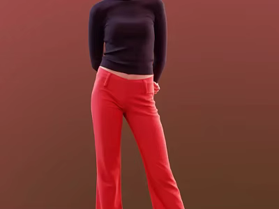Woman in Black Turtleneck Top and Red Pants Standing Against Red Background 3d model