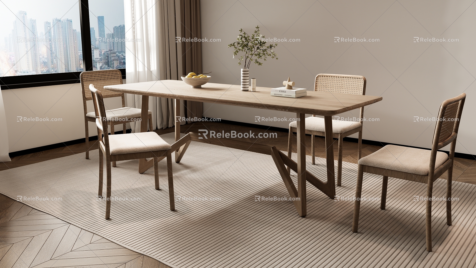 Quiet style dining table and chair combination jewelry ornaments 3d model