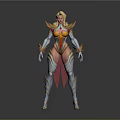 Fantasy Female Warrior With Golden Hair And Ornate Red Gold Armor