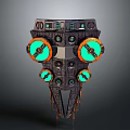Spacecraft Engine Design With Glowing Green Orange Thrusters And Mechanical Structure