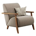 Modern Light Gray Fabric Lounge Chair with Wooden Armrests Pillow and Fringe Blanket