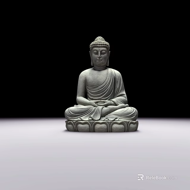 Seated Buddha Stone Sculpture With Intricate Carving And Lotus Base 3d model 