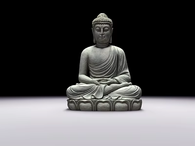 Seated Buddha Stone Sculpture With Intricate Carving And Lotus Base 3d model