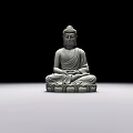 Seated Buddha Stone Sculpture With Intricate Carving And Lotus Base