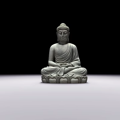 Seated Buddha Stone Sculpture With Intricate Carving And Lotus Base 3d model
