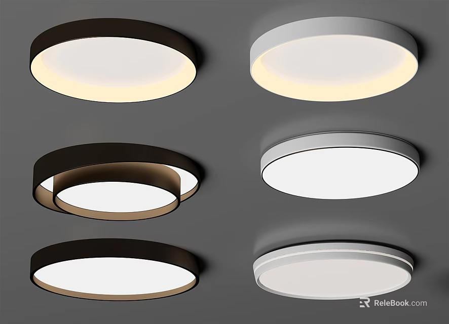 Modern Round Ceiling Lights With Black Silver Frames And Illuminated White Panels 3d model