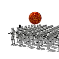 Game Movie Character Darth Vader Leading Stormtroopers Near Red Fiery Planet