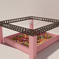 Colorful Ball Pit Playground Equipment With Pink Structure Black Frame And Hanging Seat