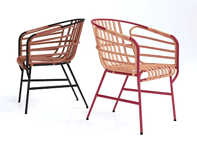 Modern Outdoor Chair with Metal Frame and Woven Design in Black Red Brown Beige Colors 3d model