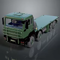 Green Military Flatbed Truck Featuring Multiple Wheels And Cab Design 3d model