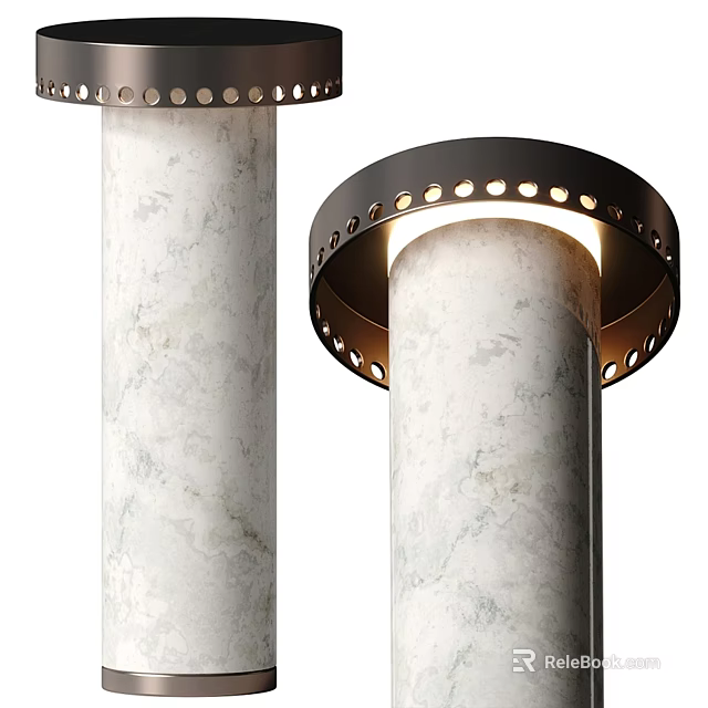 Elegant Marble Column Floor Lamp With Black Ring Shade And Warm Glow 3d model 