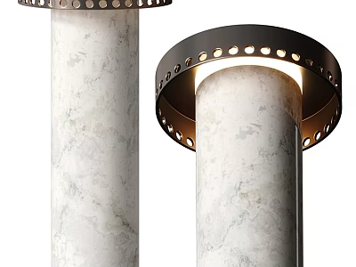 Elegant Marble Column Floor Lamp With Black Ring Shade And Warm Glow 3d model