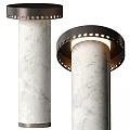 Elegant Marble Column Floor Lamp With Black Ring Shade And Warm Glow