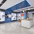 Modern Exhibition Hall Interior With Display Cabinets Reception Counter And Lighting Design