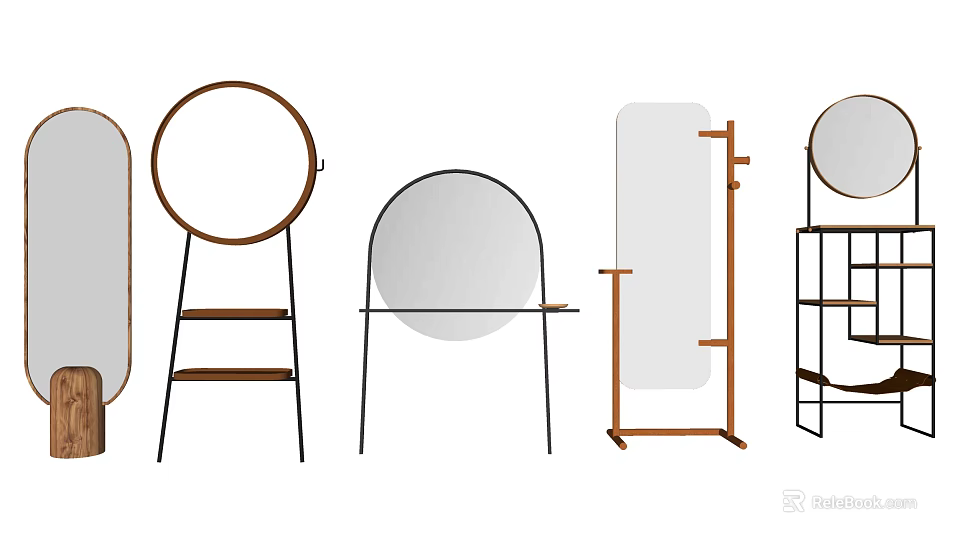 Various Modern Floor Standing Mirrors With Different Stands And Shapes 3d model 