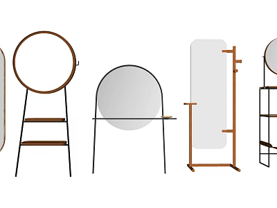 Various Modern Floor Standing Mirrors With Different Stands And Shapes 3d model