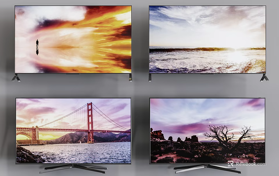Modern TVs Showcasing Stunning Natural Scenery Landscapes Including Sunset Ocean Bridge and Tree 3d model 