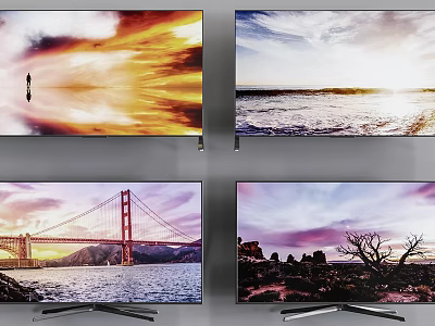 Modern TVs Showcasing Stunning Natural Scenery Landscapes Including Sunset Ocean Bridge and Tree 3d model