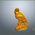 Handcrafted Golden Eagle Sculpture Carving with Intricate Feather Details and Ornate Base