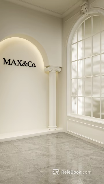 Light Colored Sofa Background Wall With Column And Large Window 3d model