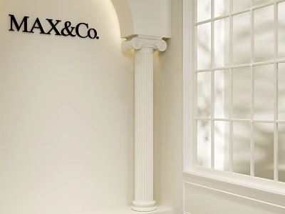 Light Colored Sofa Background Wall With Column And Large Window 3d model