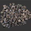 Pile of natural wood and stone square blocks with varied textures