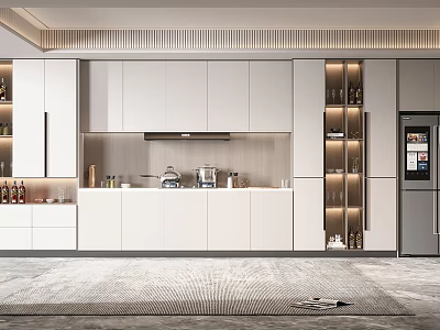 Modern Kitchen With White Cabinets Open Design Island And LED Lighting 3d model
