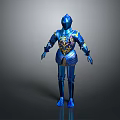 3D Model of Blue Knight Armor With Golden Decorative Details And Metallic Finish