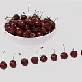 Juicy Fresh Ripe Cherries in White Bowl with Arranged Cherries Beside