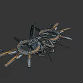 Futuristic Sci-Fi Mechanical Device With Circular Structures Mechanical Arms And Yellow Accents 3d model