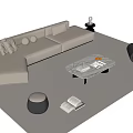 Minimalist Beige L Shaped Sofa And Coffee Table Set With Pillows Side Table And Open Book
