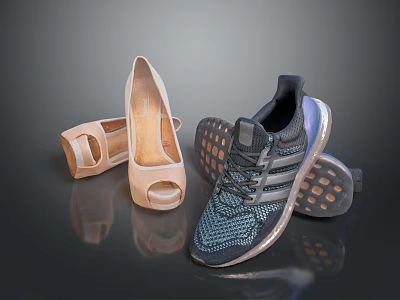 Stylish Light Colored High Heels And Dark Running Sneakers For Daily Use 3d model