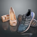 Stylish Light Colored High Heels And Dark Running Sneakers For Daily Use