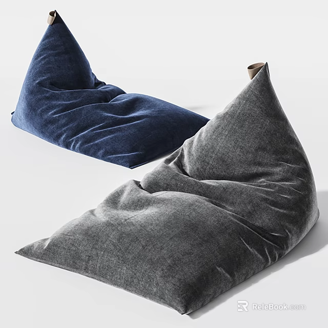 Modern Comfortable Velvet Bean Bag Chair in Navy Blue and Gray 3d model 