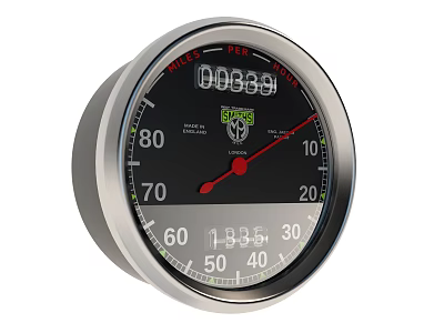 Analog Gauge With Black Dial Silver Bezel Red Pointer SPINS Label And Numerical Scale 3d model